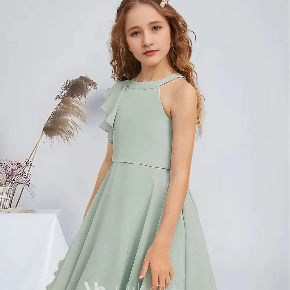 

ZXZ Child A-Line Halter Knee-Length Chiffon Junior Bridesmaid Dress Agave Charming Flower Girl Dresses Party Wedding Kids Dance