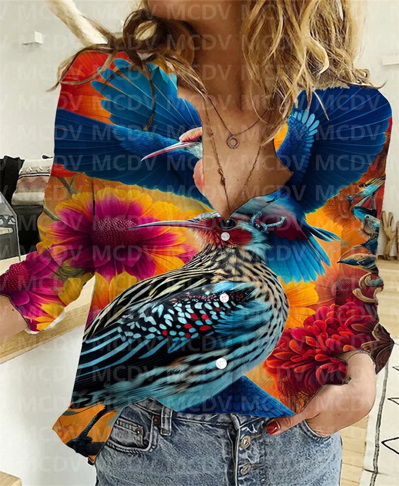 Women Linen Shirt Owl Women's Casual Shirt 3D Printed Button-down Shirt Casual Unique Streewear 10 Style 02