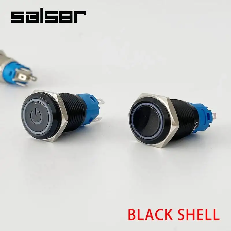 19mm Wasserdichte LED Licht Eloxiert Oxid Schwarz Momentary Rast Auto Motor PC Power 3-380V DIY Metall push Button Switch