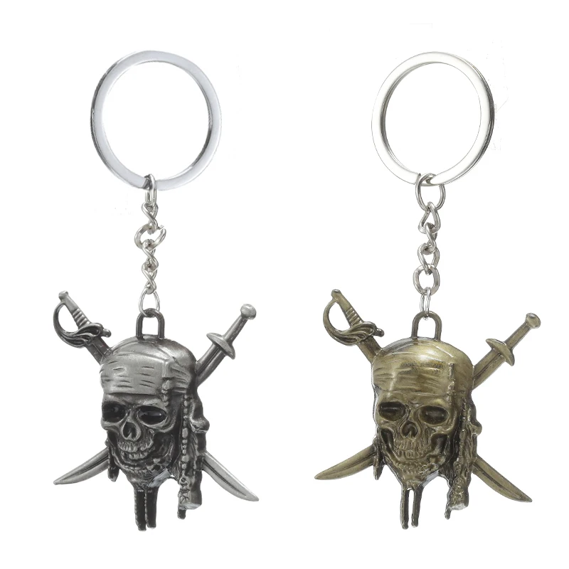 Fashion Vintage Key Chain Charm Pirates Of The Caribbean Keychain Jack Sparrow's Skull Pendant Keyring For Men Women Gifts