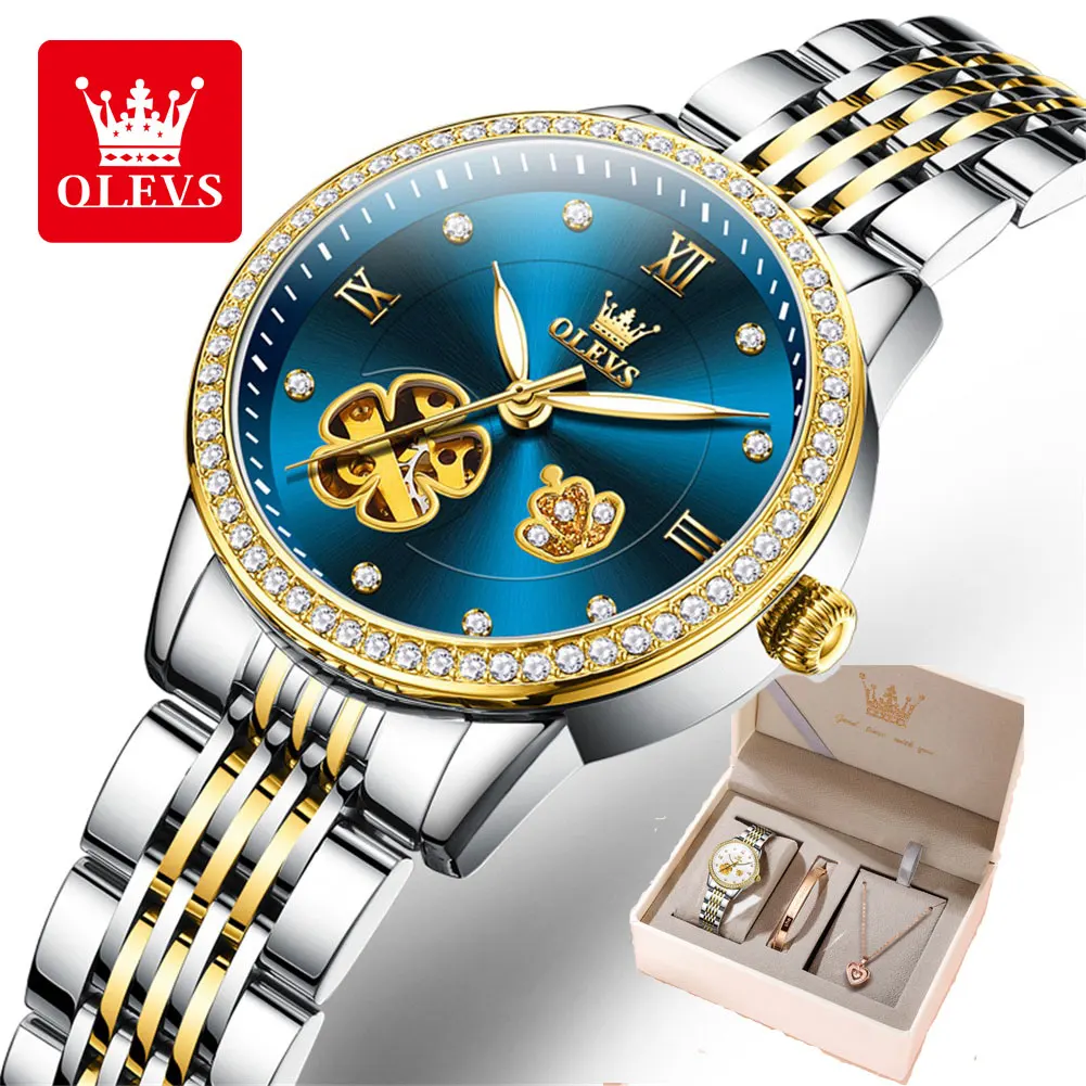 

OLEVS Mechanical Watch for Women Flower Design Diamond Dial Stainless steel Waterproof Elegant Ladies Wrist Luxury Women Watch