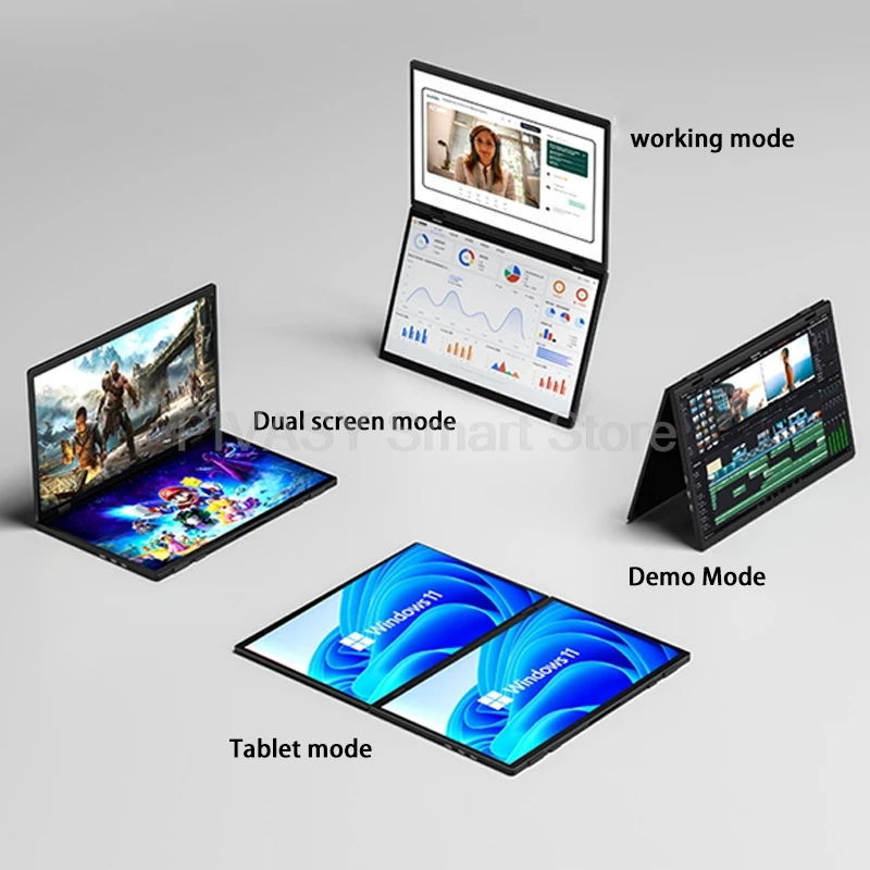 Display secondario per PC con schermo doppio touch da 15,6 pollici, interruttore per monitor portatile, schermo di estensione host per ufficio da gioco 360 °   Rotazione 60Hz