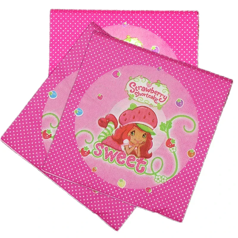 Strawberry Shortcake Theme Disposable Party Tableware Strawberry Pink Girl Birthday Party Decorations Paper Napkin Popcorn Box