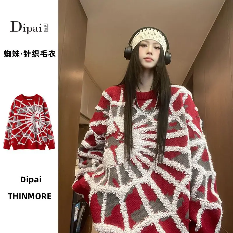 

Marvel co-branded Spider-Man peripheral American retro sweater women's high-end design niche lazy style knitted sweater top