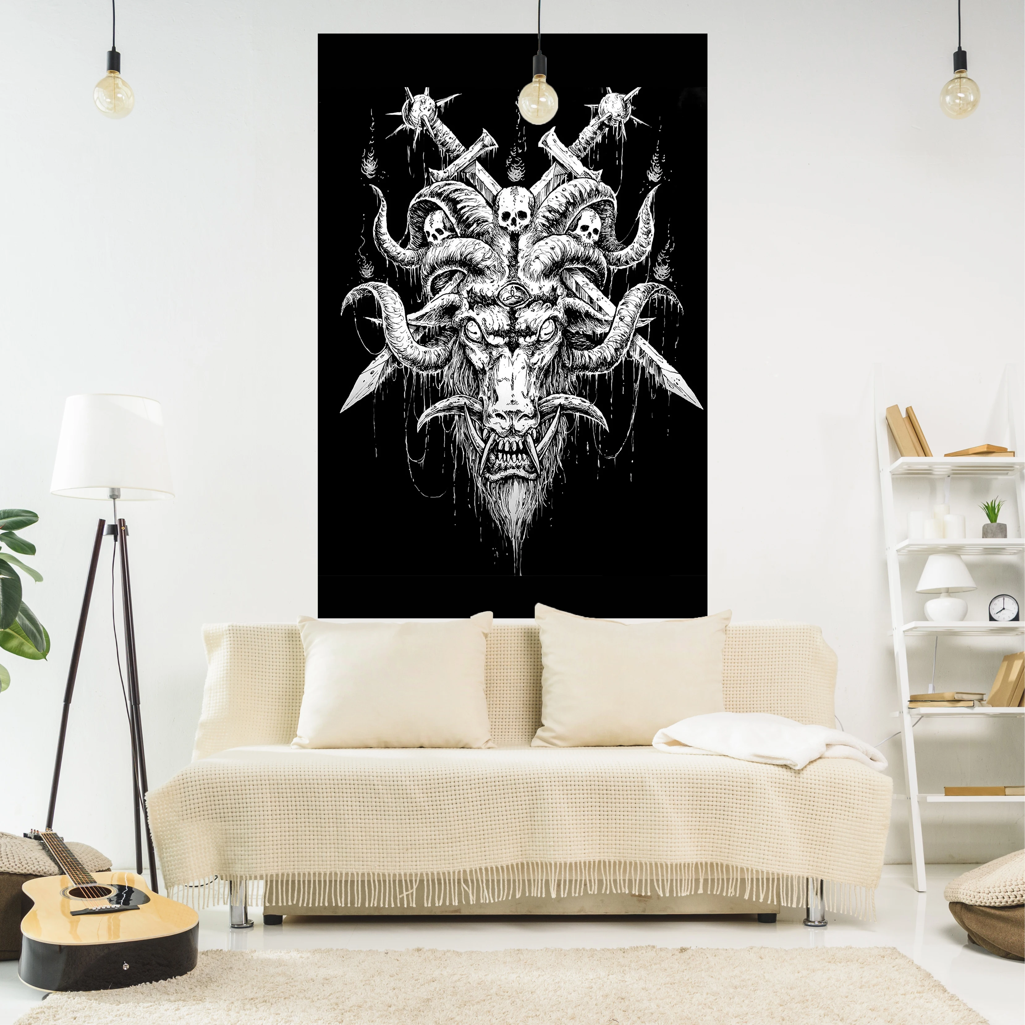 

Mandala Black And White Tapestry Mysterious Skeleton Printed Hippie Wall Hanging Carpets Bedroom Or Home For Decoration