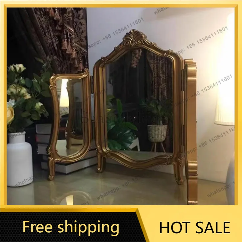 XX. European carved tri-fold mirror French light luxury folding decorative mirror