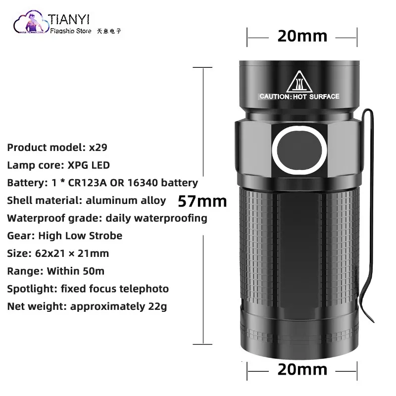 Small rechargeable flashlight super bright fixed focus light night lighting USB charging belt clip 16340 lithium battery