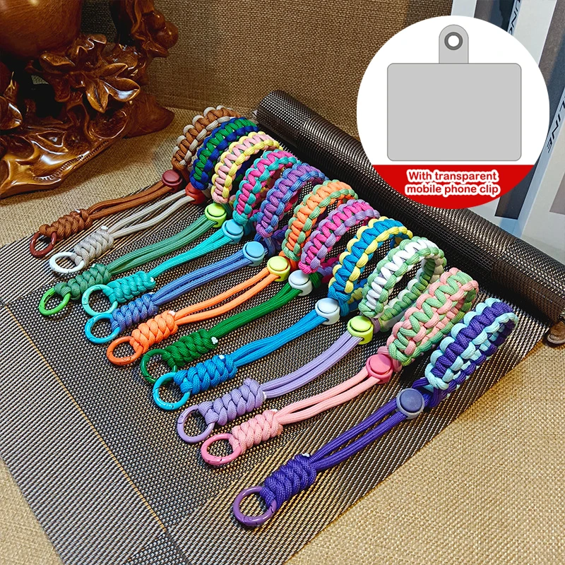 Braided Mobile Phone Lanyard Strap W/Patch Wrist Strap Anti-Lost Lanyard Outdoor Sport Lanyard Key Chain Hanging Chain Ring Cord