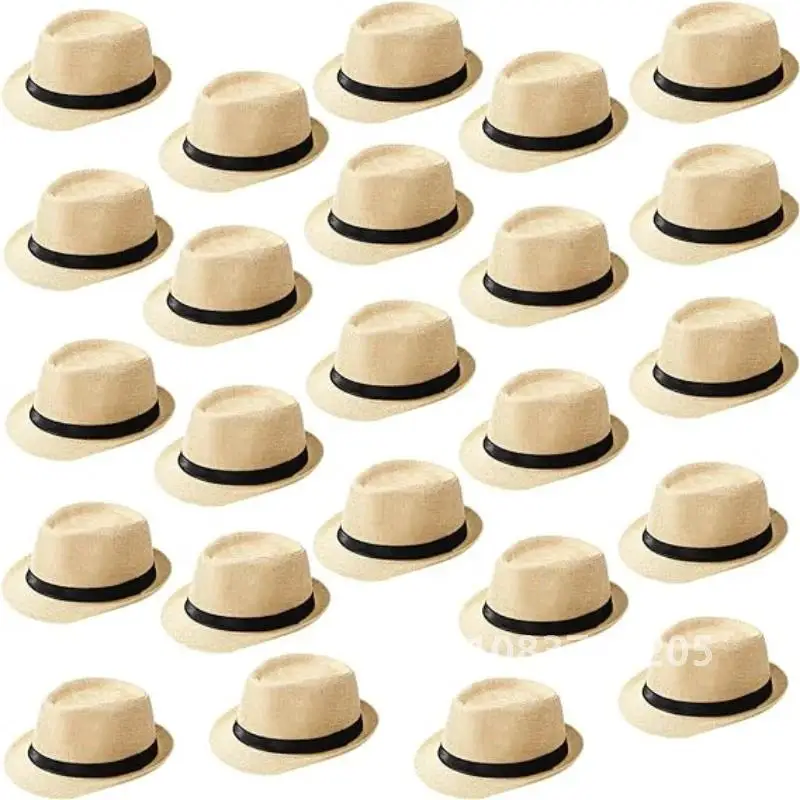 

10-24 Pack 1920s Straw Hats Bulk for Men Short Brim Sun Panama Hats for Women Party Costume Wedding Favors, Circumference 60 cm