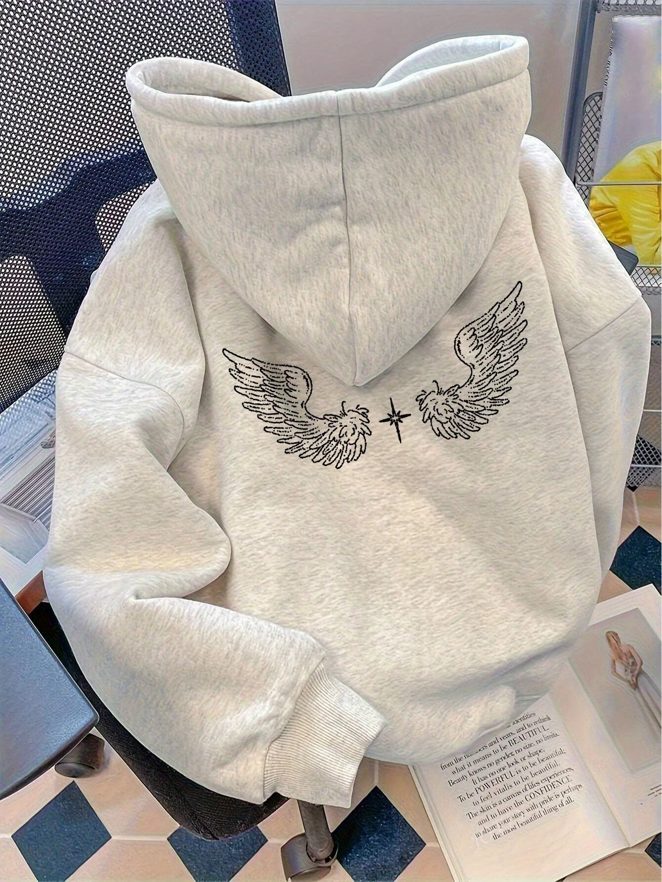 

Angel Wings Graphic Print Autumn and Winter Pure Cotton Hoodie for Men and Women Casual Outdoor Street Sports Loose Training