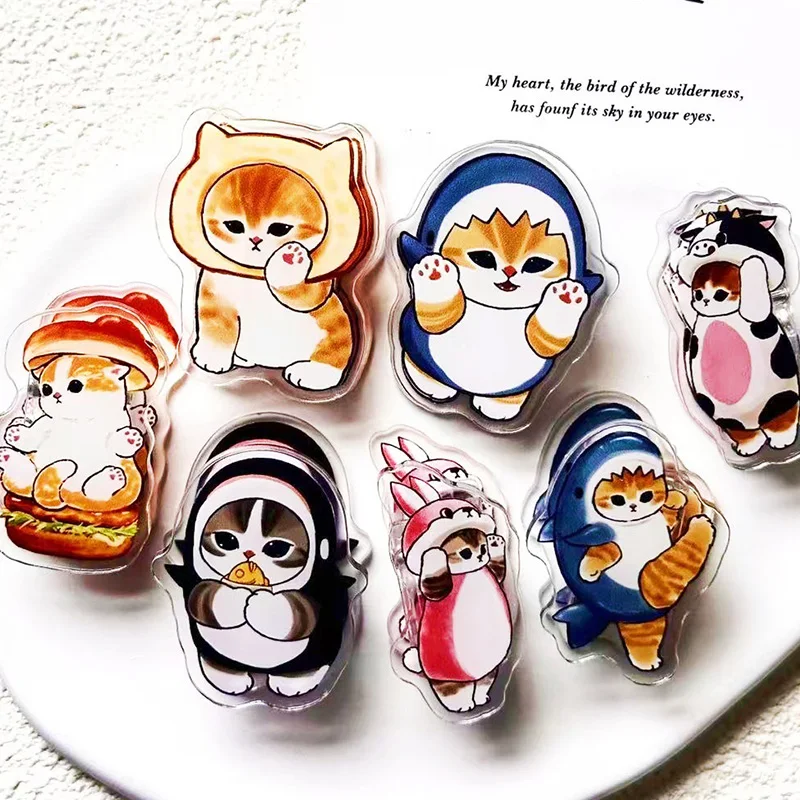 7 Piezas de Clips Acrílicos de la Serie Mofusand Shark Cat, Estilo Japonés, Clip para Cuaderno con Diseño de Gato de Dibujos Animados, Accesorios de Anime, Regalo para Estudiantes