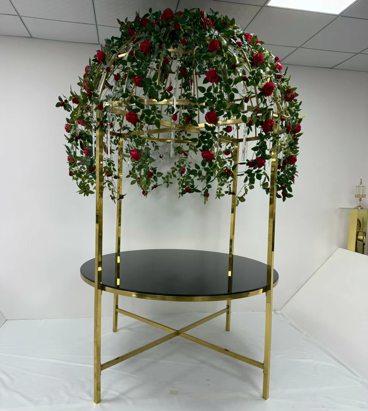 Modern Luxury Round Chuppah Table Top Birdcage Stainless Steel Wedding Banquet Gold Dining Table