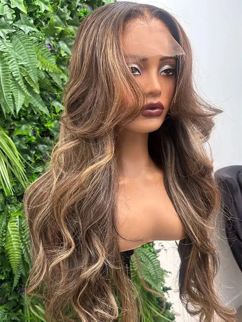 شعر مستعار اصطناعي أومبير براون شقراء HD شفاف الدانتيل شعر مستعار أمامي غلويليس المرأة شعر مستعار لينة طويلة الجسم موجة شعر مستعار خط الشعر قبل قطعها #2