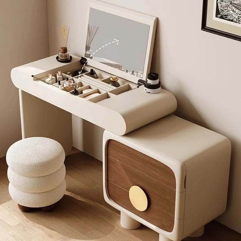 

Dresser household chest creamy wind thickened small apartment new flip cover makeup mirror solid wood retractable makeup table