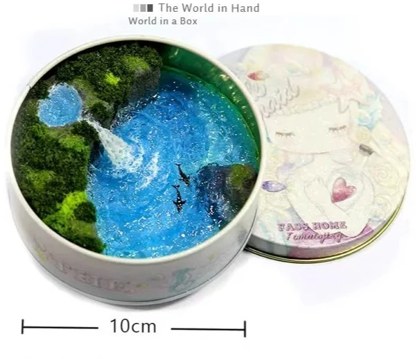 NEW Creative Dolphin Crescent Island Handmade Iron Box Miniature Landscape Healing Series Ocean Waterfall Resin Ornament Gift