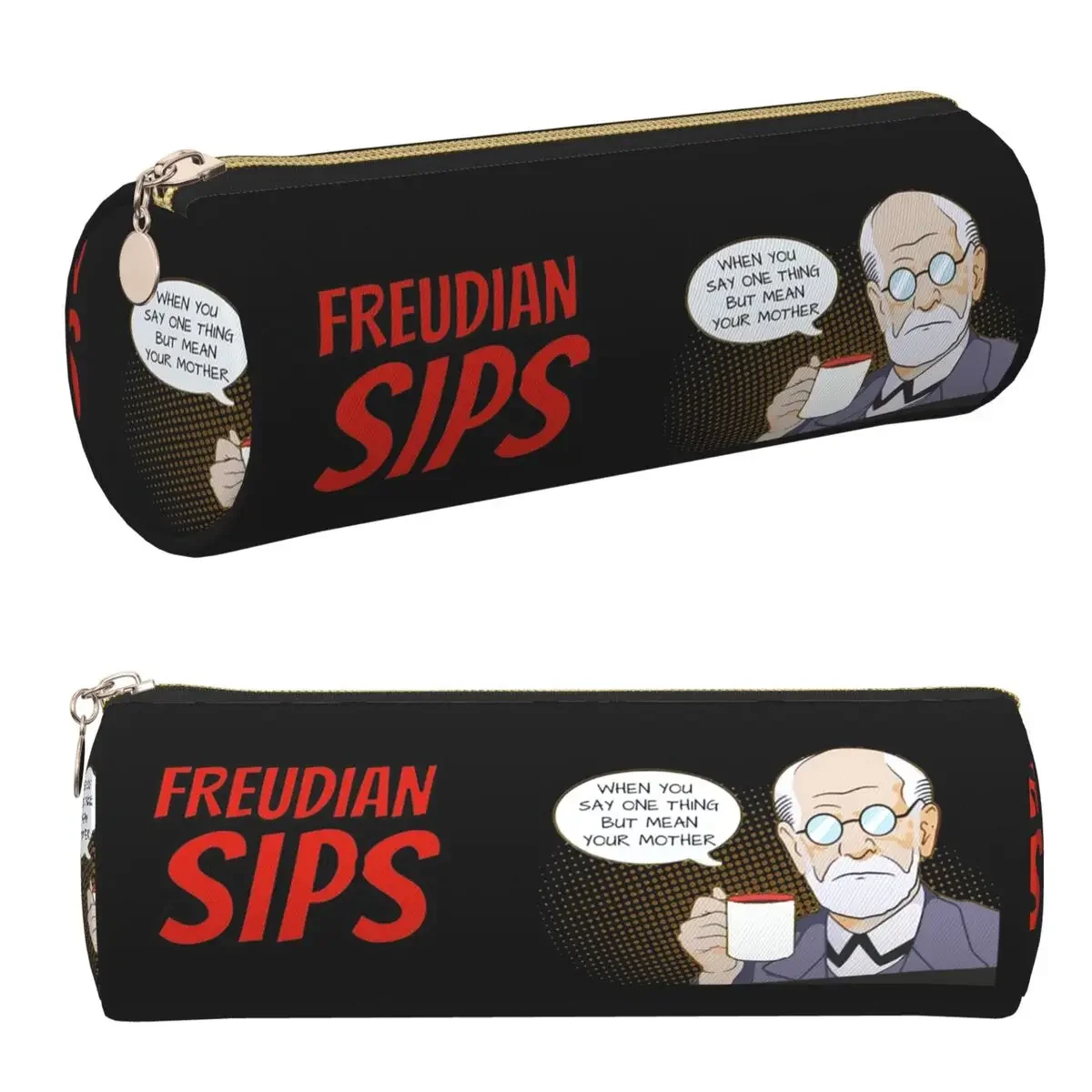 Freudian Sips- Psychology Design Pencil Cases Pen Holder Cylinder Pen Box Pencil Bag for Kids Gifts