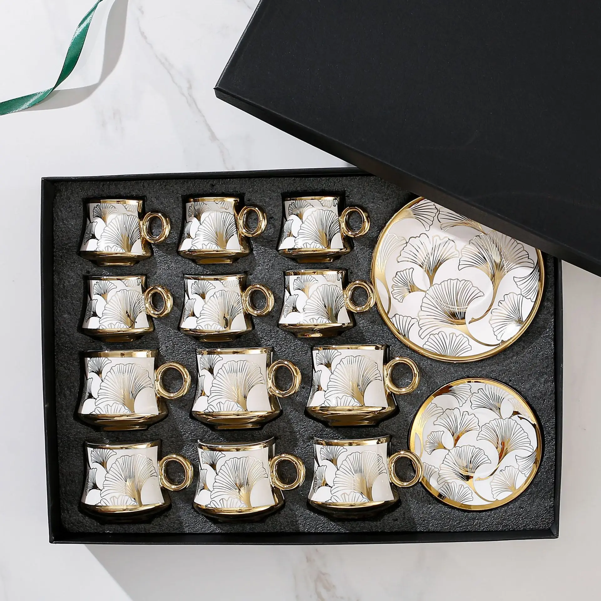 

Fashionable European style ceramic coffee cup gold-plated 12 cup dish ceramic cup coffee cup 24 piece set gift box