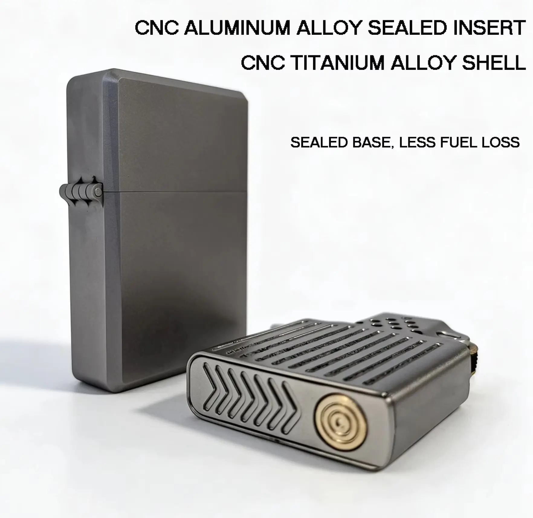CNC Titanium Alloy Shell Coal Oil Lighter Flat Top Aluminum Insert Sealed Base Petrol Lighter 64g Men Gift for Dad and Husband