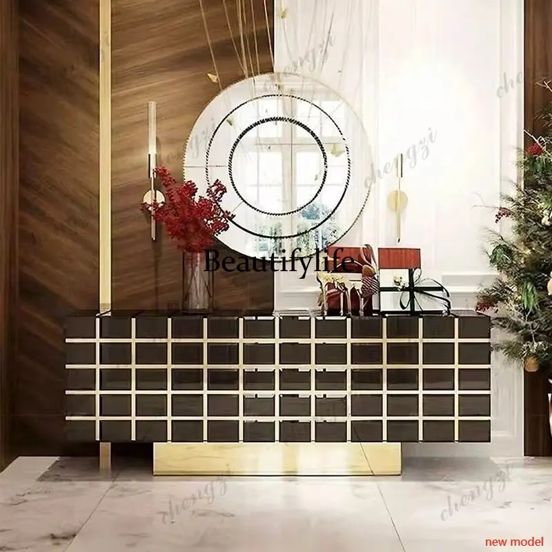 Floor-to-ceiling solid wood paint dining side cabinet high-end, living room TV cabinet Italian minimalist entrance cabinetN138