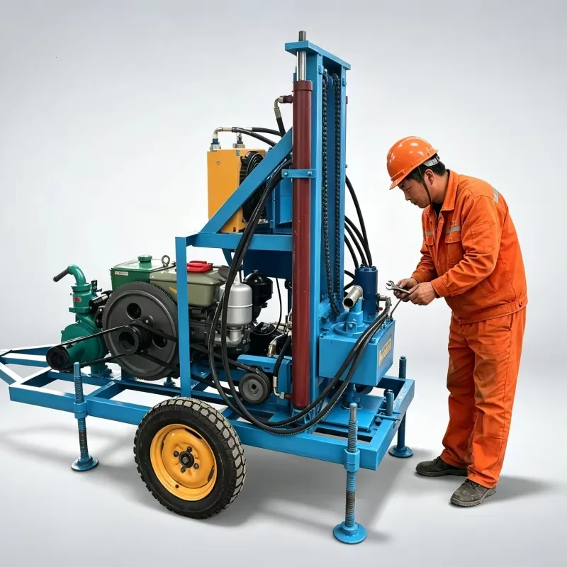 Wheel Mounted  Power Engine Water Well Drill Machine with 150m Capacity and Pump