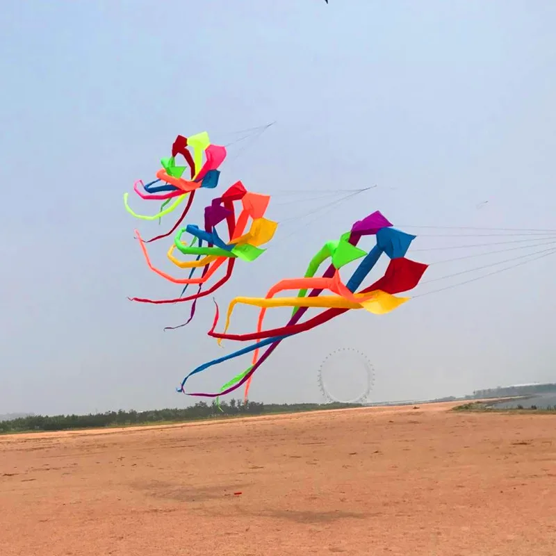 

free shipping 6m rainbow windsock kite flying outdoor fun inflatable toys paragliding wind kites for children tractor kite fun