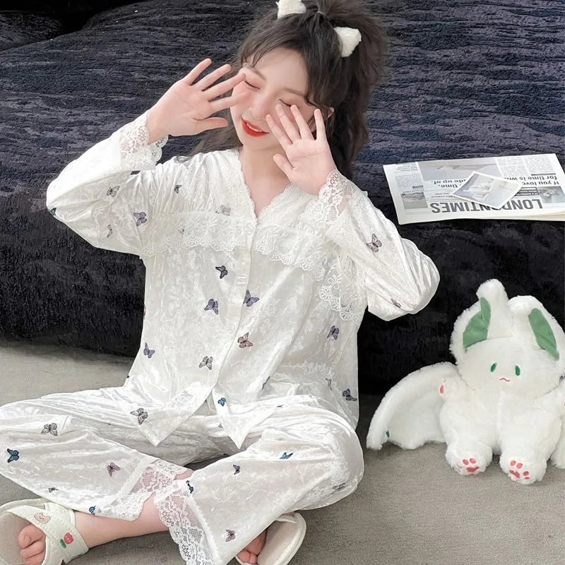 

Girls' Velvet Pajamas 2025 New Spring Autumn Kids' Homewear Set Lightweight Long Sleeve Air Conditioning Wear for Children