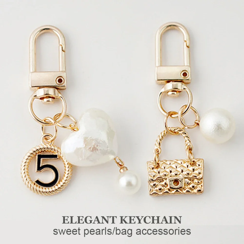 Exquisite Pearl Pendant Keychain Sweet Mini Bag Metal Keyring for Women Girl Car Key Holder Handbag Accessories Gift Wholesale