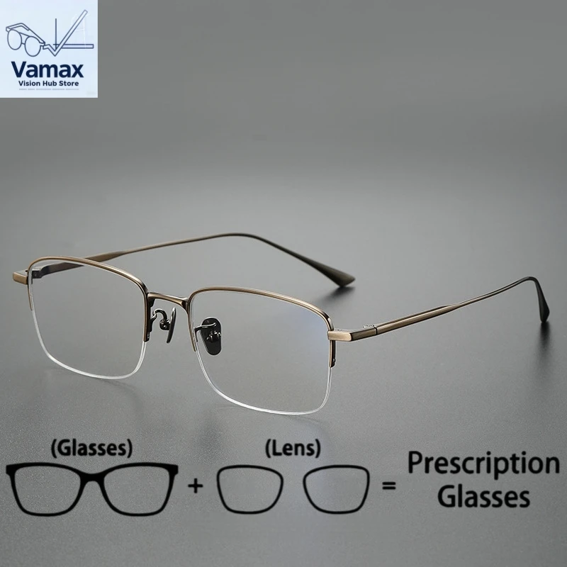 

Men's Business Half Rim Prescription Glasses Ultra Light Pure Titanium Office Eyeglasses for Myopia Hyperopia Reading Eyewear