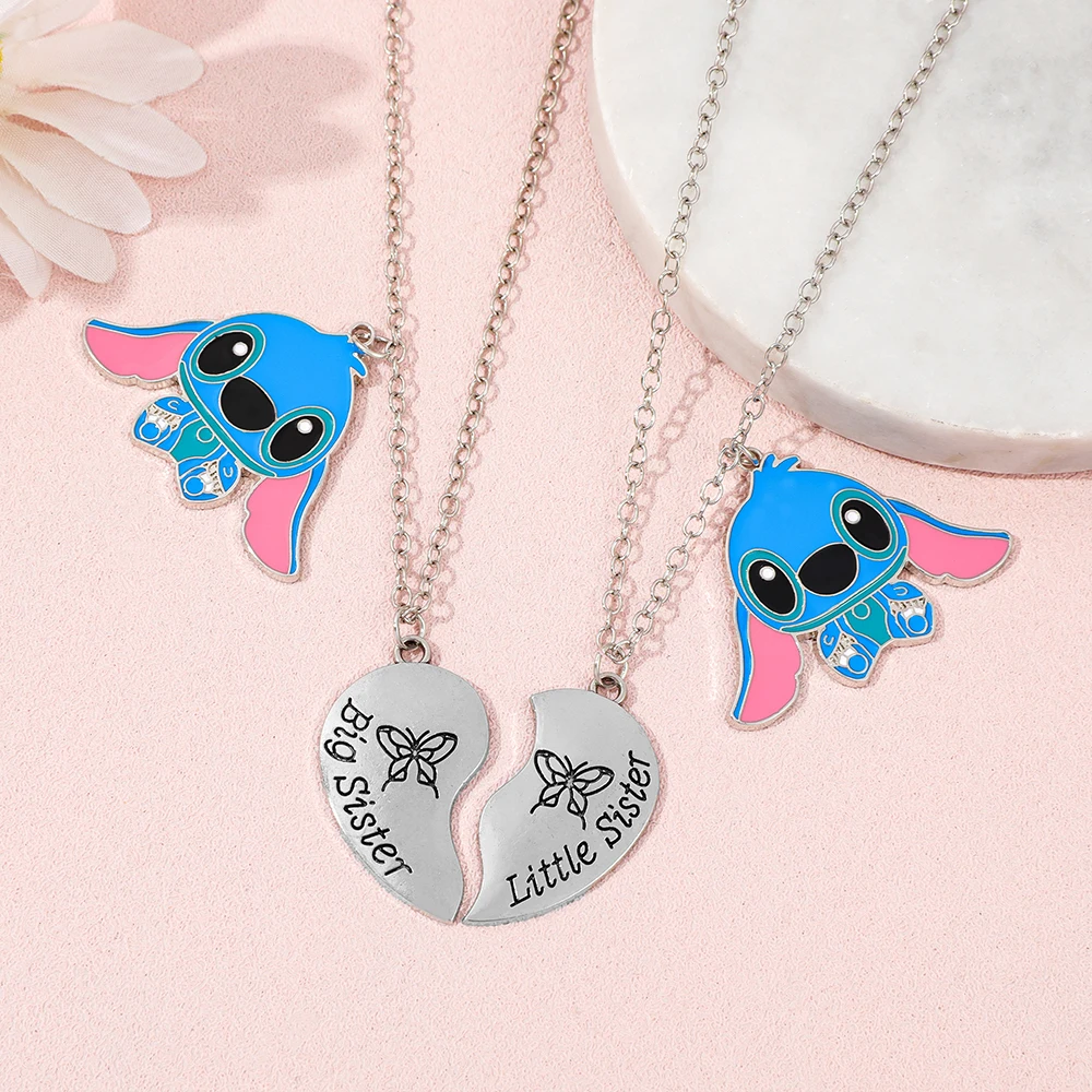 2 قطع لطيف ليلو وستيتش الفولاذ المقاوم للصدأ أفضل أصدقاء القلب مطابقة قلادة قلادة الخلود صديق جيد مجوهرات اكسسوارات