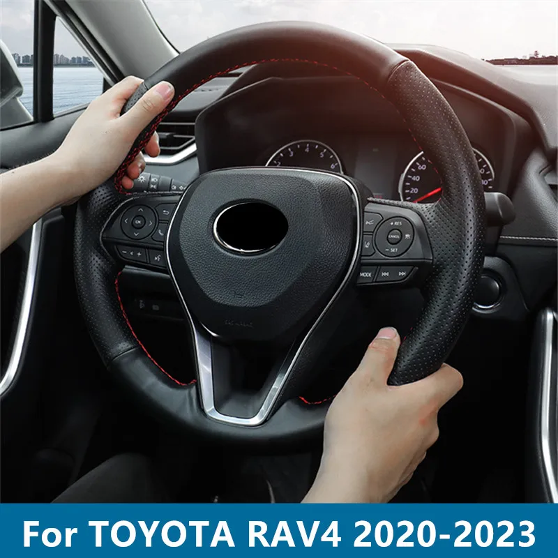 For TOYOTA RAV4 2020-2023 Leather steering wheel cover Leather hand-stitched steering wheel cover auto parts car Accessories