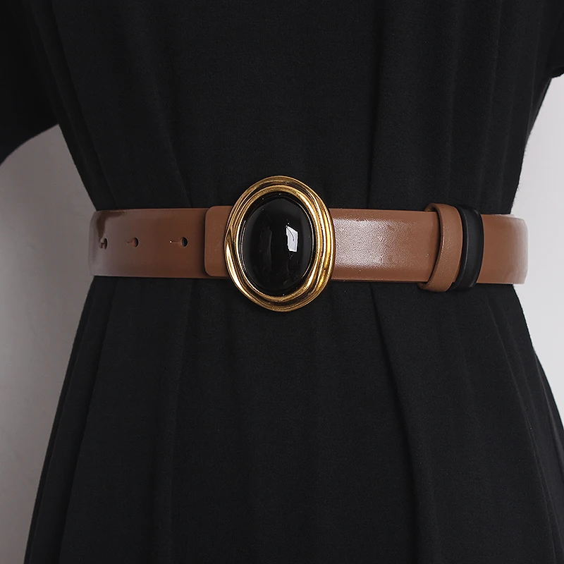 Detachable Obsidian Buckle Women Belts Double-Faced Cow Leather Waist Belt Wide Corset Sweater Dress Cowhide Cinture Wiastbands