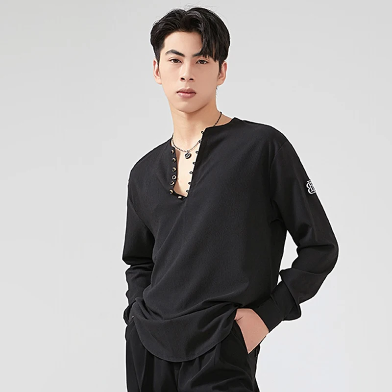 Adult Male Latin Dance Tops V Neck Long Sleeves T Shirt Men Latin Practice Clothing Rumba Cha Cha Ballroom Dance Clothes BL13066
