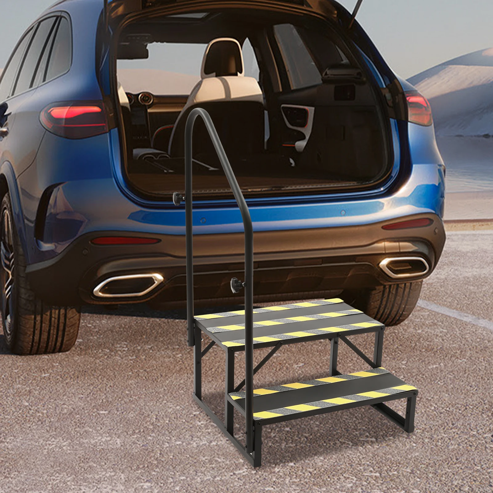 سلم RV بخطوتين من الفولاذ، سعة تحميل 204 كجم للاستخدام الداخلي والخارجي لشاحنة التخييم