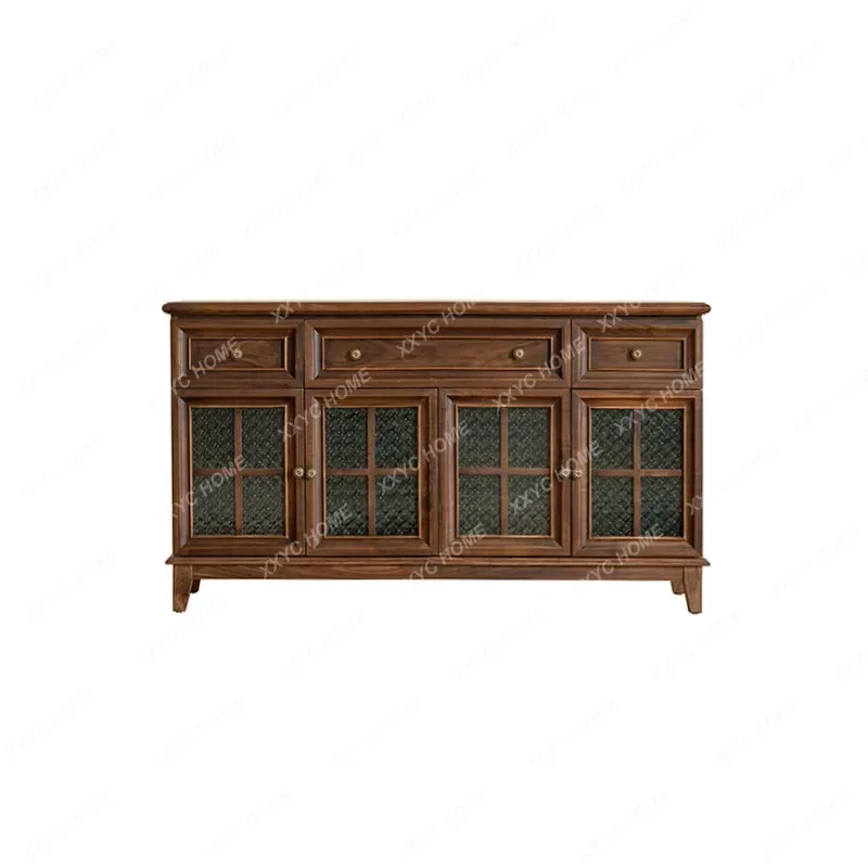 X-S   Style Black Walnut Sideboard Wine Cabinet Tea Storage Cupboard Solid Wood Household Multifunctional Solid Wood Ca HG