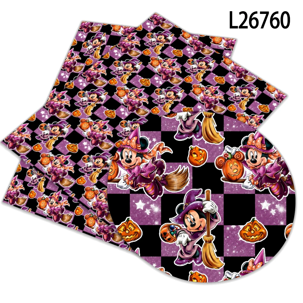 Disney Mickey Halloween Cartoon Print Kunstleer Diy Oorbel Haar Strik Tas Handwerk Faux Leer 22X30Cm