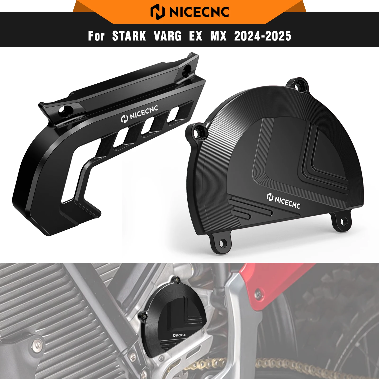 

NICECNC For Stark Varg MX Stark Varg EX Electric Dirt Bike 2024 2025 Left Large Motor Cover Guard & Sprocket Cover Chain Guard