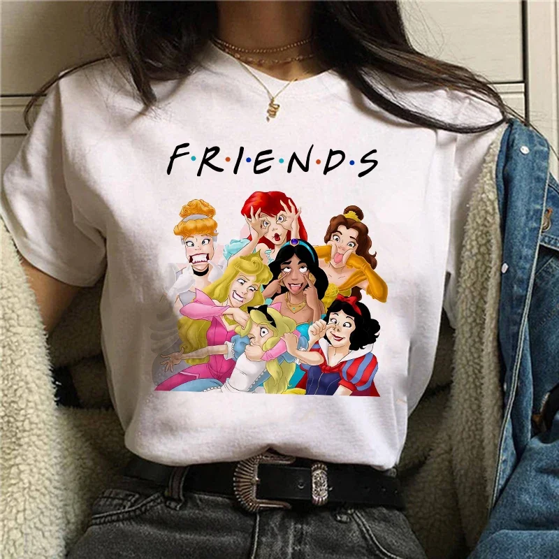 Summer Aurora Princess Mermaid Cartoon Print T-shirts Harajuku Casual Women Tees Round Neck Short Sleeve Tops Girls Clothes