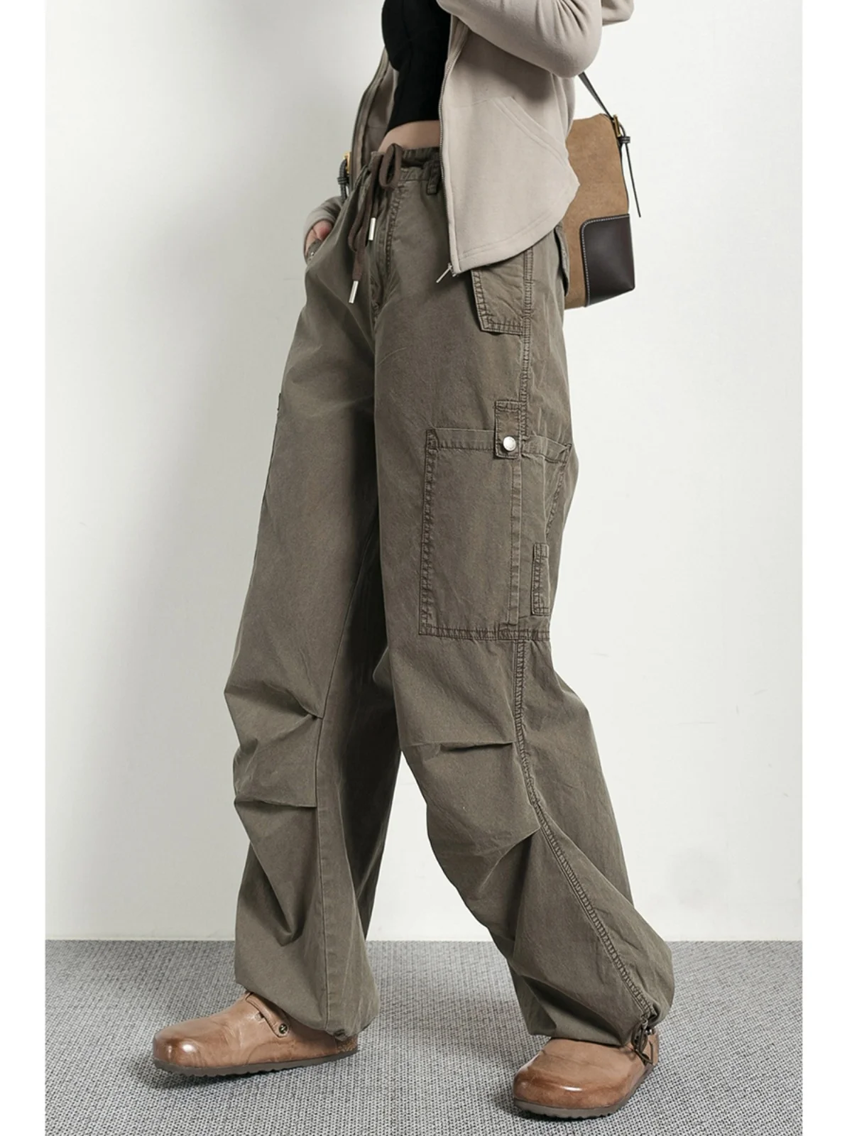 

Casual Paratrooper Pants Military een Large ket Design Thin Loose Women's Workwear Trousers Street Sle High Waist Long...