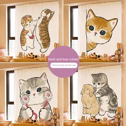 Cartoon Cute Cat Curtain Sticking Curtain Partition Kitchen Bedroom Bathroom Hole Free Dust Shielding Cloth Home Decoration
