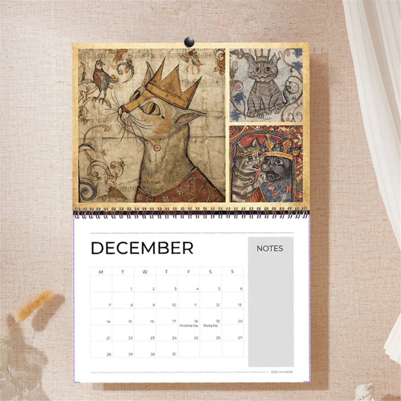 Calendario gatto medievale Calendario 12 mesi in stile rinascimentale 2026 Calendario gatto divertente per gli amanti dei gatti Gennaio 2026 a dicembre 2026