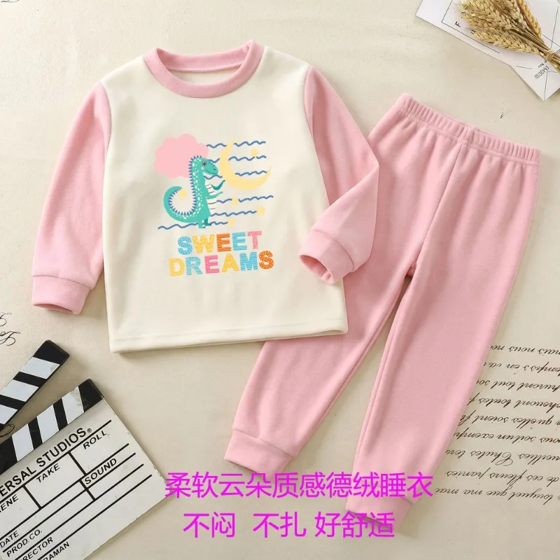 2026 Autumn and Winter Children's Soft Comfortable Pajamas Sets Kids Thicken Warm Home Clothing Suit Boys Long Sleeve Sleepwears