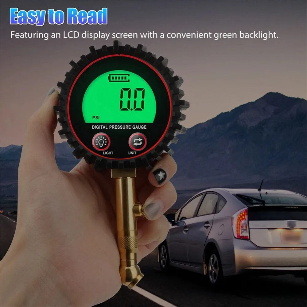 3-255PSI Digital Tire Pressure Gauge Heavy Duty Accurate Tyre Air Gauge Clamp Air Pressure Gauge For Car Truck Motorcycle