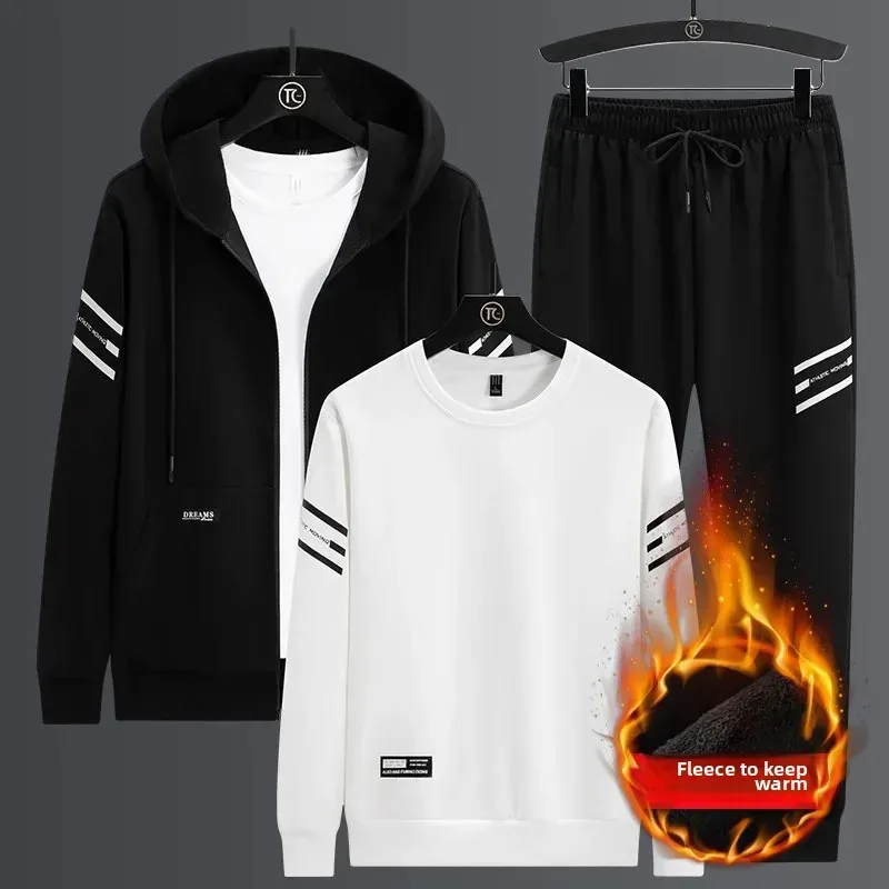 

Мужской комплект спортивной одежды L-8XL, утепленная флисовая одежда для бега очень большого размера, повседневная осенне-зимняя одежда из трех предметов