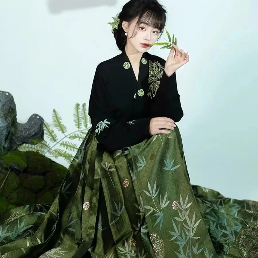 Traje original Hanfu saia estilo chinês, dinastia Ming tecelagem vestido, colete de cavalo, vestido Mamianqun