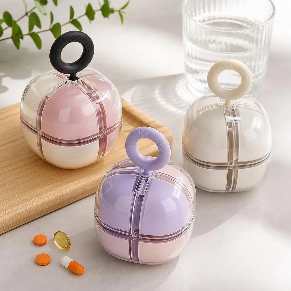 Dopamine Color Spherical Pill Box 8 Independent Compartments Food‑Grade Material Moisture‑Proof With Carry Lanyard