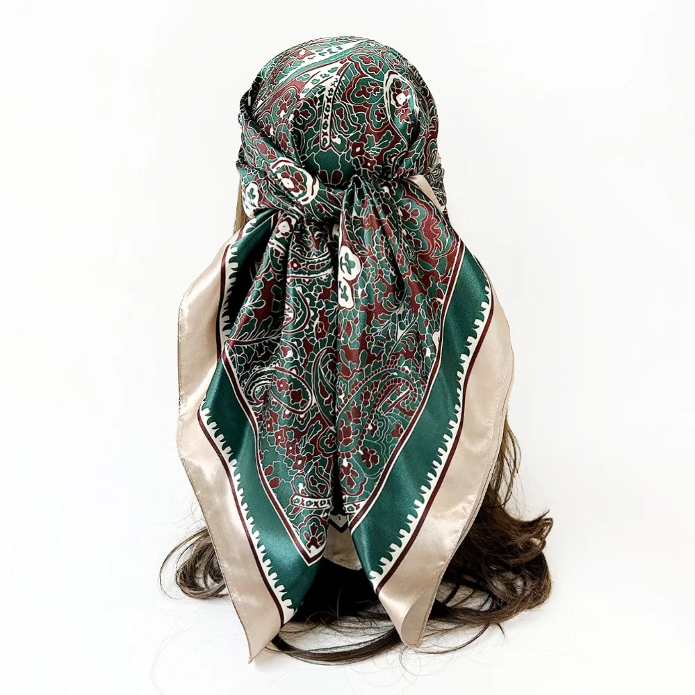 Silky Smooth Women's Headscarf Cashew Flower Pattern Breathable Arabic Square Scarf Versatile Sun Protection Middle East Shawl