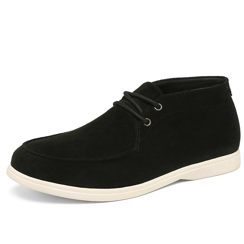 Classic British Style Suede Leather Chukka Boots for Men, Casual Ankle Boot with White Sole, Black and Khaki