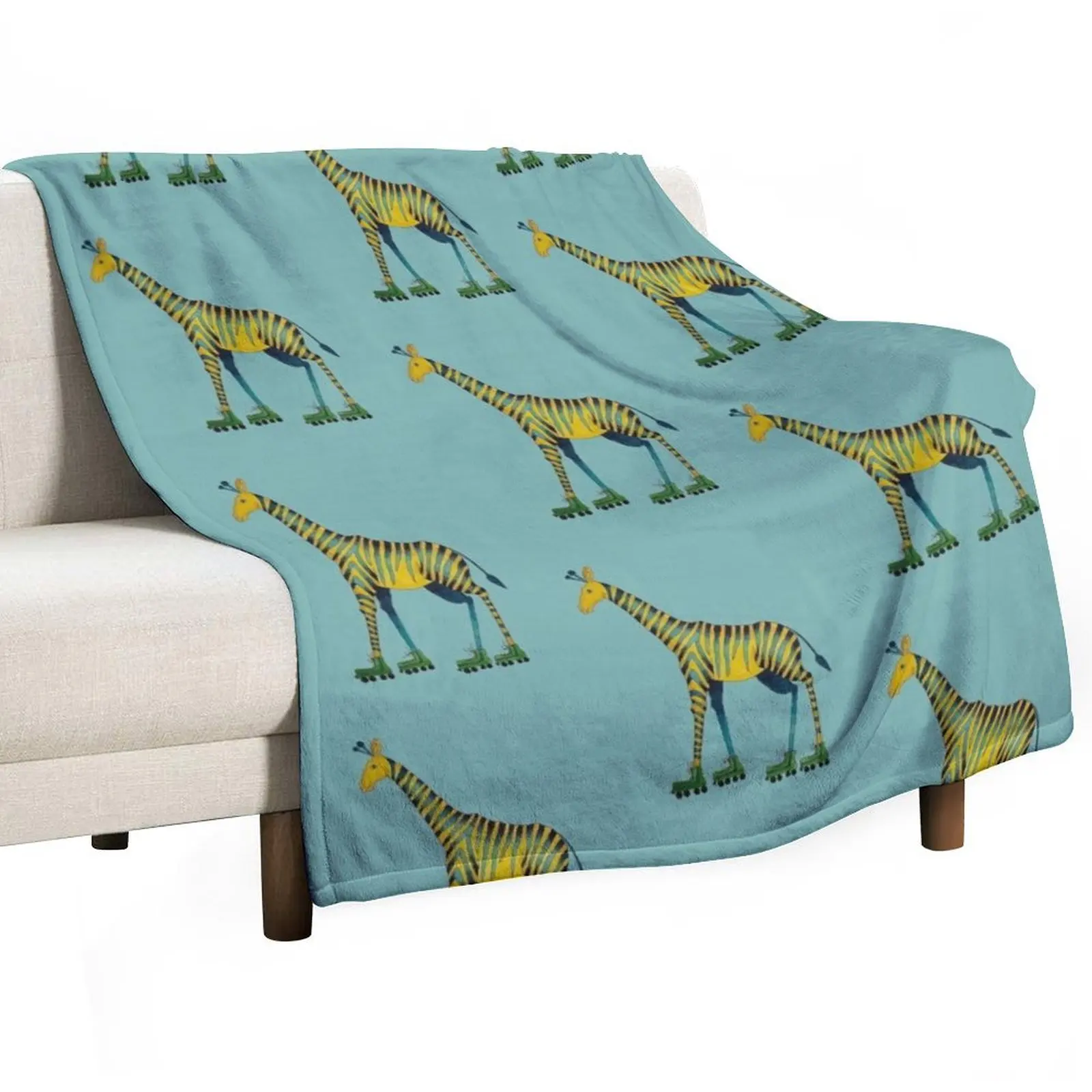 Giraffe Rollerskating Throw Blanket Retros Sofas Soft Beds Moving manga Polar Blankets