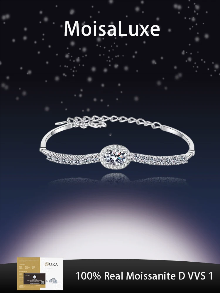 

MoisaLuxe Official Store Moissanite Plata Sterling 925 Silver Blue Oval Diamond Chain Bracelets For Women TTreasure Hemming Row