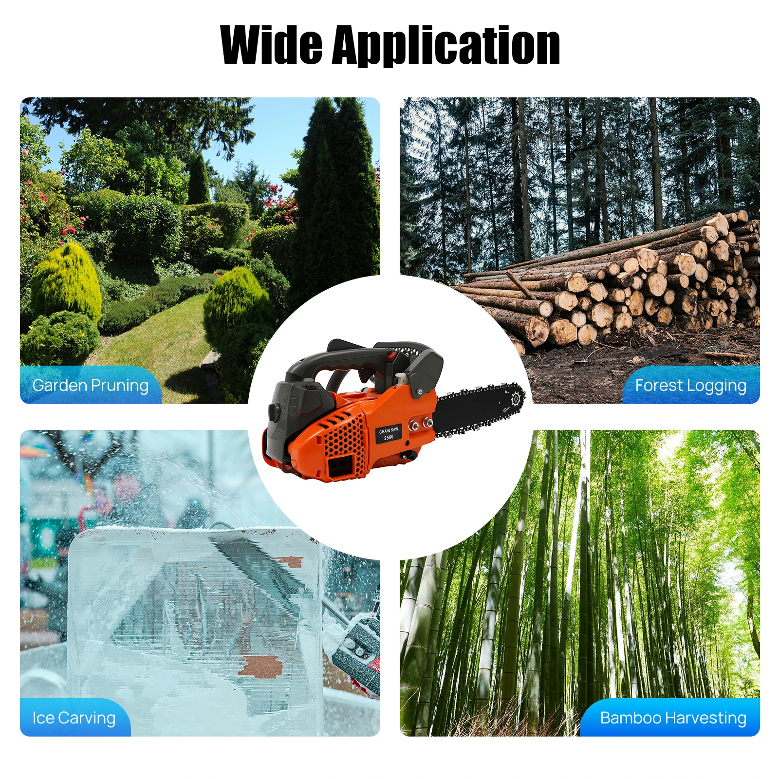 900W Gasoline Chainsaw,  25.4cc Top Handle Chainsaw, 2-Stroke Engine Chainsaw Woodworking Tools with Guide Plate Cover